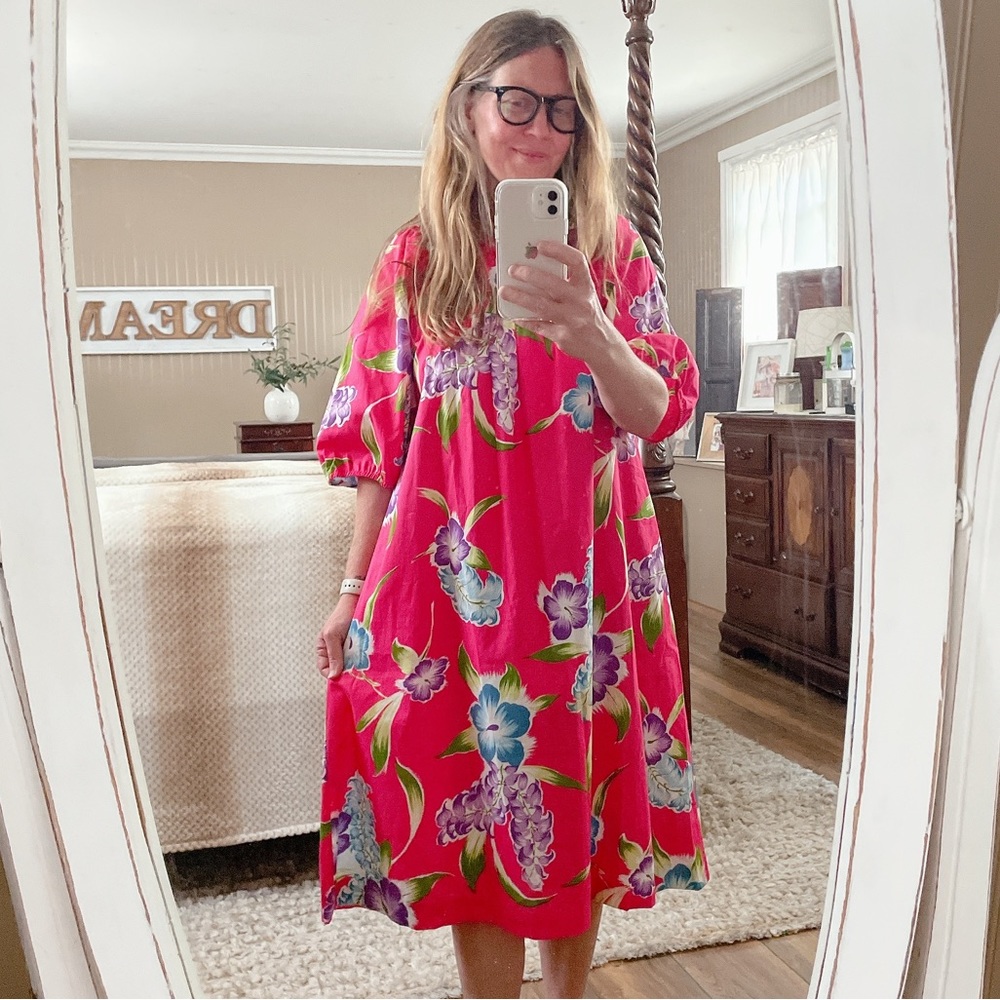 Vintage Hawaiian Pink Floral Dress Size Small